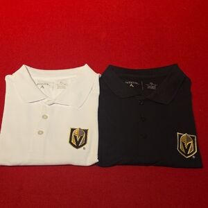 Lot of 2 Mens XL Vegas Golden Knight Logo Antigua White and Black polos
